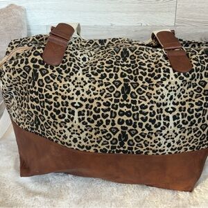 Leopard Print Tote Bag with Brown Accents